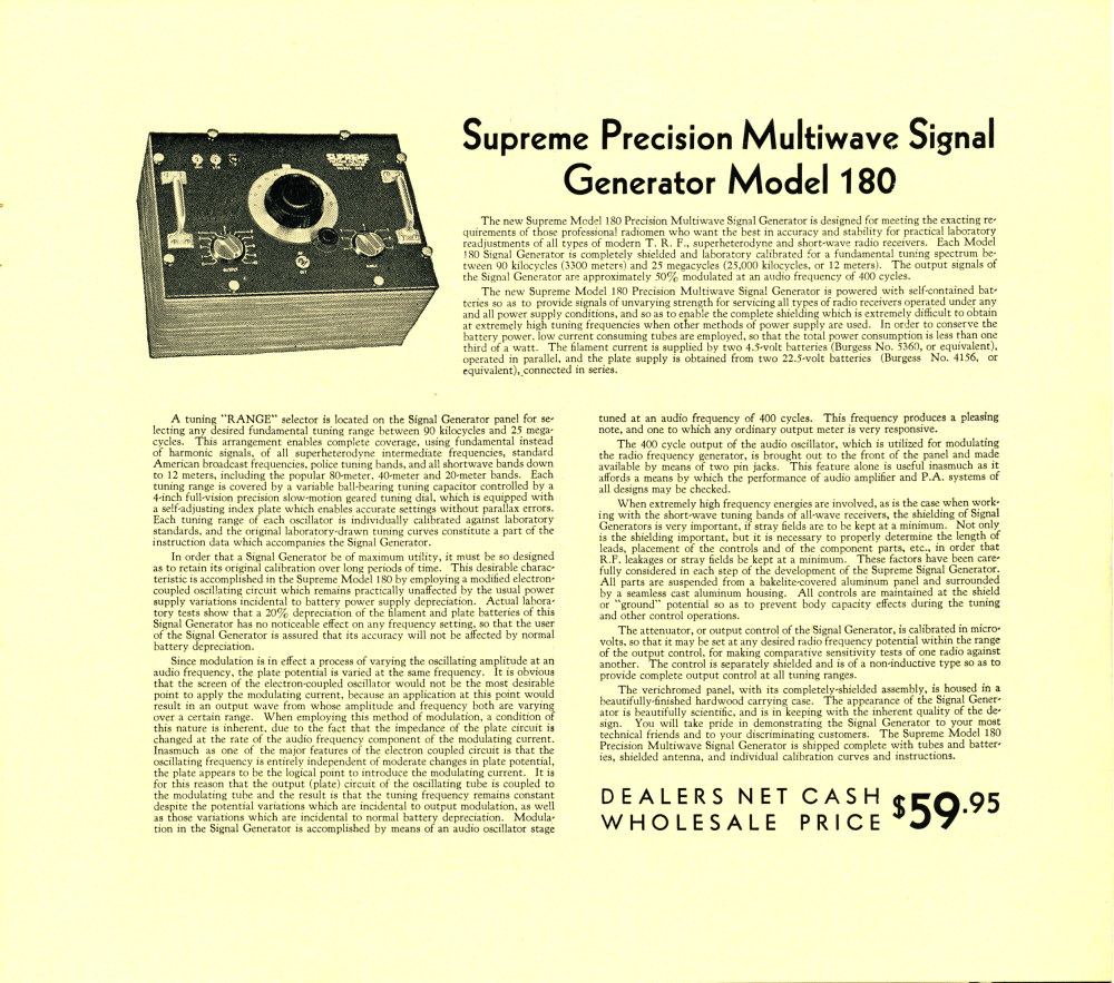 Supreme Precision Multiwave Signal Generator Model 180