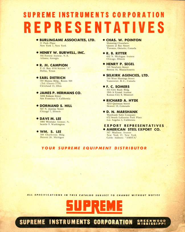 1946 Catalog Back Cover